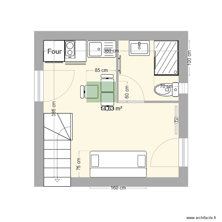 Dépendance. Plan de 1 pièce et 15 m2