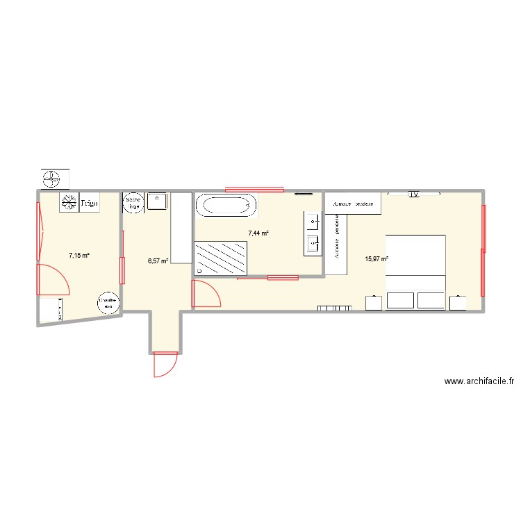 Suite parentale. Plan de 4 pièces et 37 m2