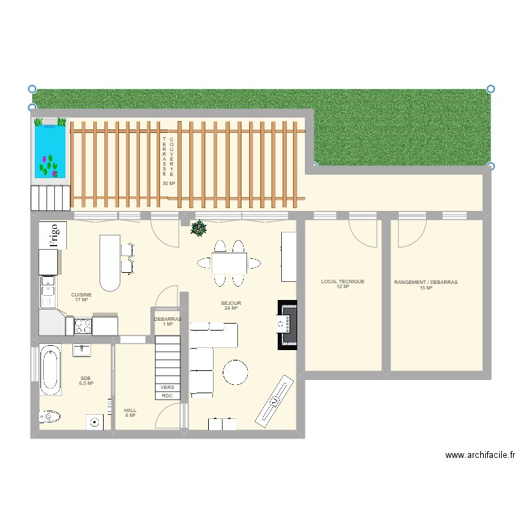 SOUS-SOL ASSESSE. Plan de 7 pièces et 114 m2