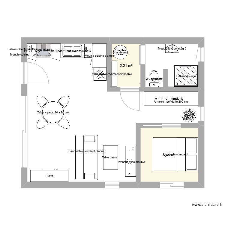 studio 2. Plan de 2 pièces et 8 m2