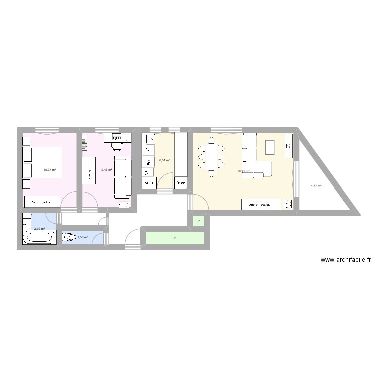 V1 APPART MANONTOM. Plan de 9 pièces et 58 m2