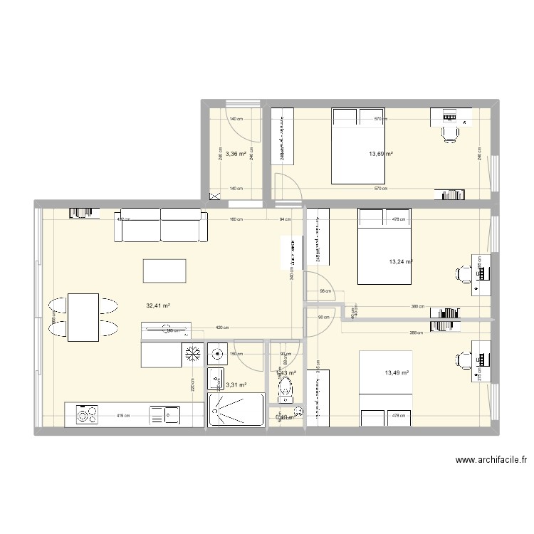 1 PJV - 173. Plan de 8 pièces et 81 m2