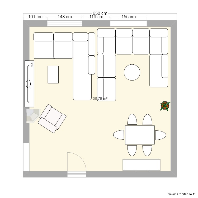 salon appartement. Plan de 1 pièce et 37 m2