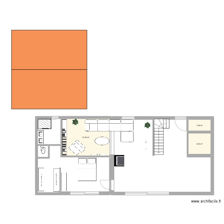 Agrandissement. Plan de 3 pièces et 19 m2