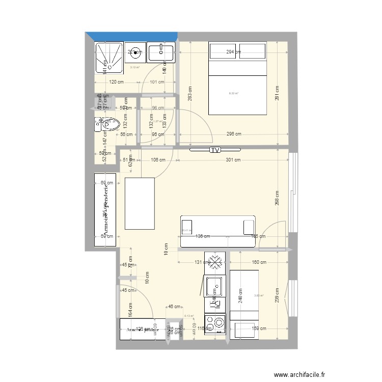 Cavalaire-Renov.cuisine-living. Plan de 8 pièces et 39 m2