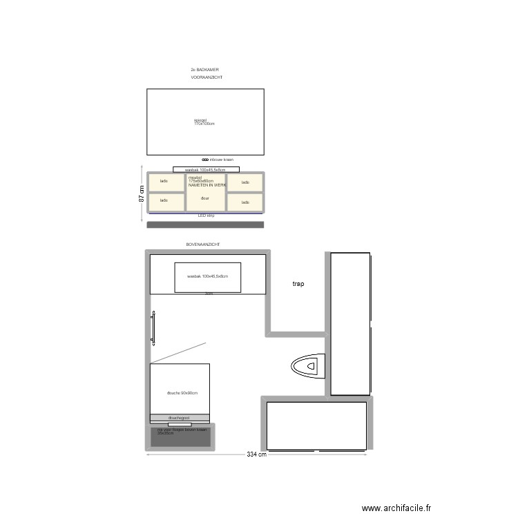 wasbakmeubel 2e badkamer joris. Plan de 6 pièces et 1 m2