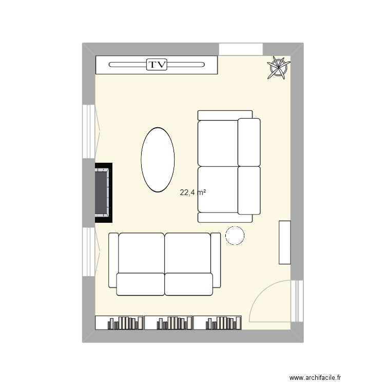 salon. Plan de 1 pièce et 22 m2