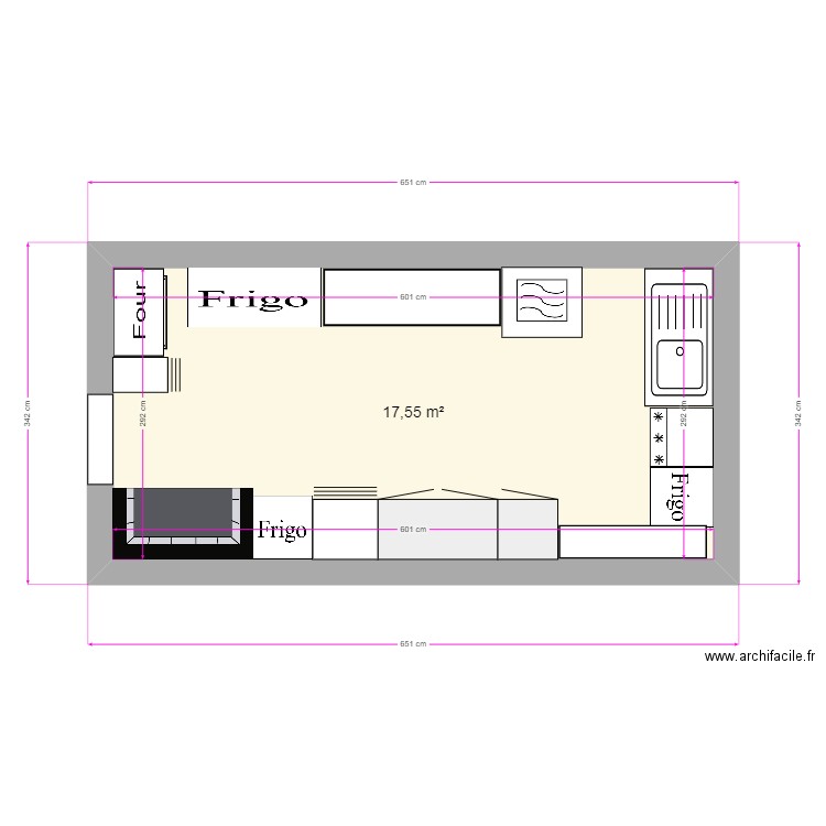 chez minus cuisine. Plan de 1 pièce et 18 m2