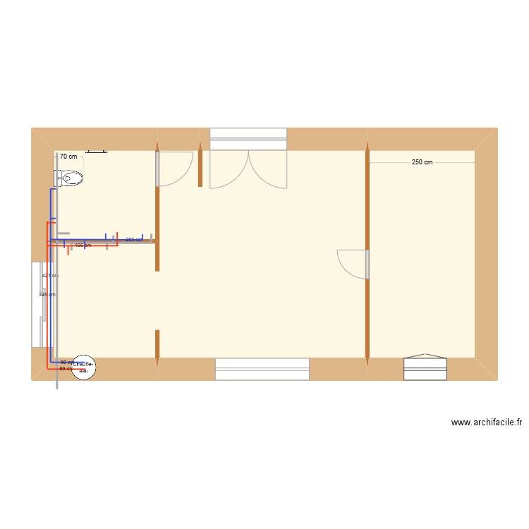 Adega Vila Nova 3060  2 plomberie. Plan de 3 pièces et 47 m2