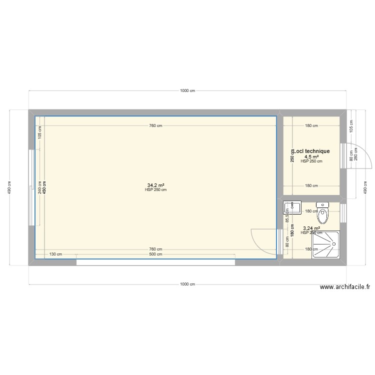 Pool house 2. Plan de 3 pièces et 42 m2