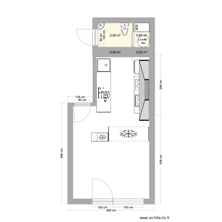 plan coupe local. Plan de 4 pièces et 3 m2