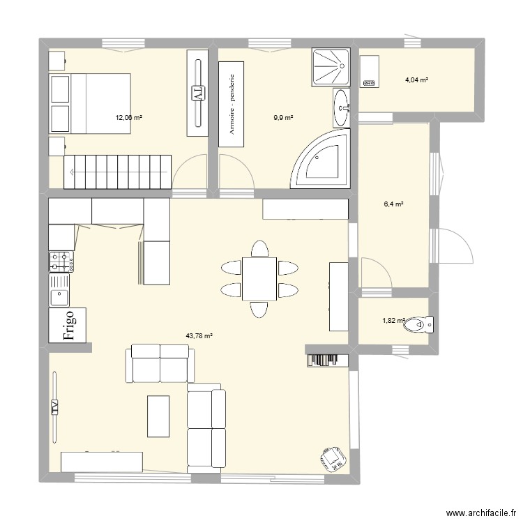 rdc bethune. Plan de 6 pièces et 78 m2