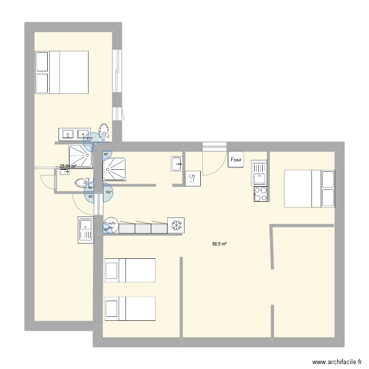 PORNIC. Plan de 2 pièces et 86 m2