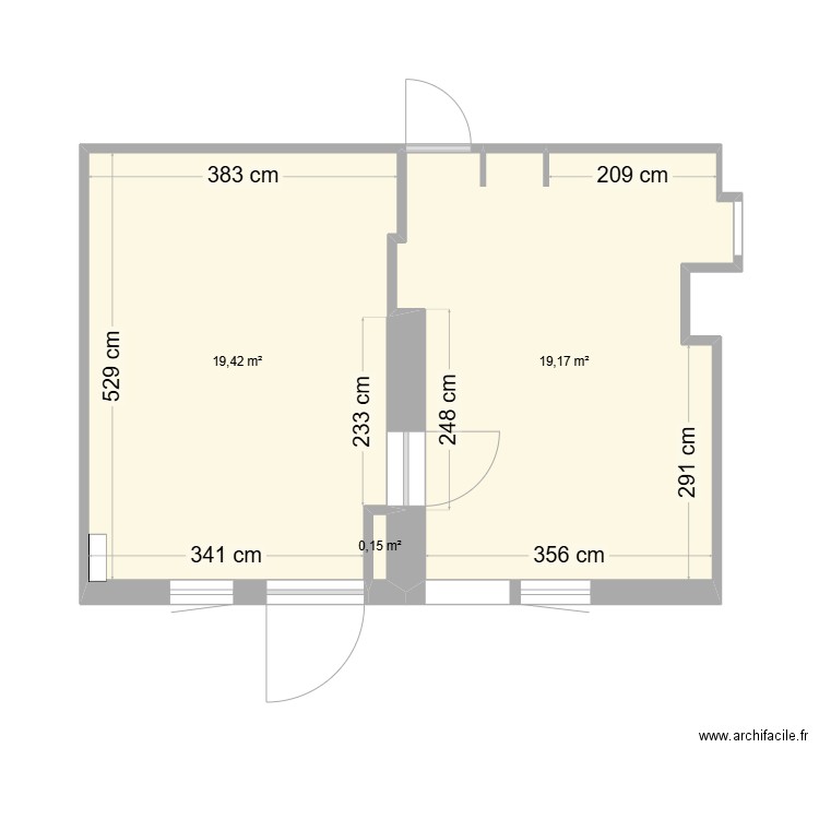 Verthier cuisine. Plan de 3 pièces et 39 m2