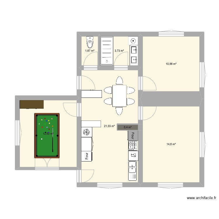 Racette-Variante sans cloison. Plan de 7 pièces et 65 m2