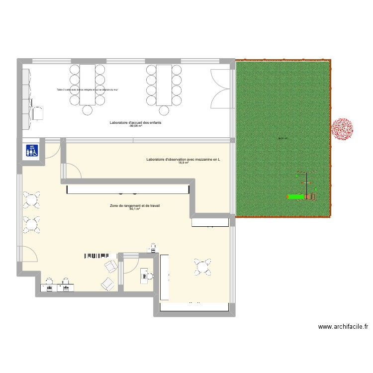 Aménagement TÉE souhaité. Plan de 3 pièces et 120 m2