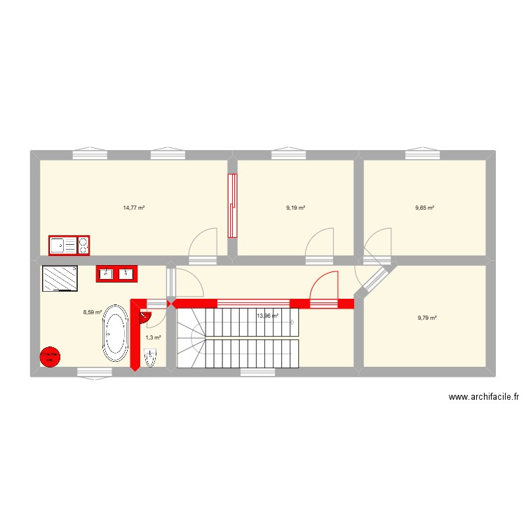 chezMamiePremier. Plan de 7 pièces et 67 m2