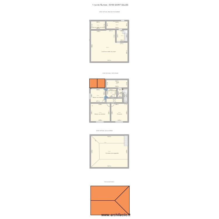 Etat actuel 2. Plan de 14 pièces et 251 m2