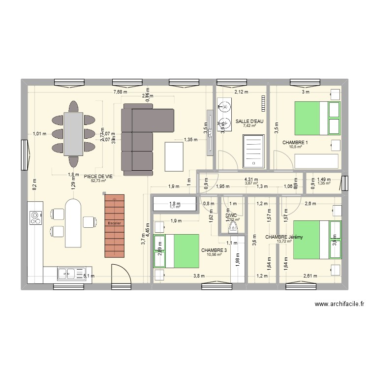 Jérémy B v3. Plan de 9 pièces et 103 m2