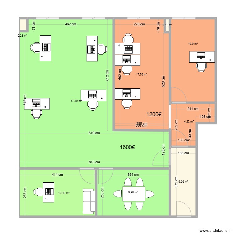 LOO3. Plan de 9 pièces et 106 m2