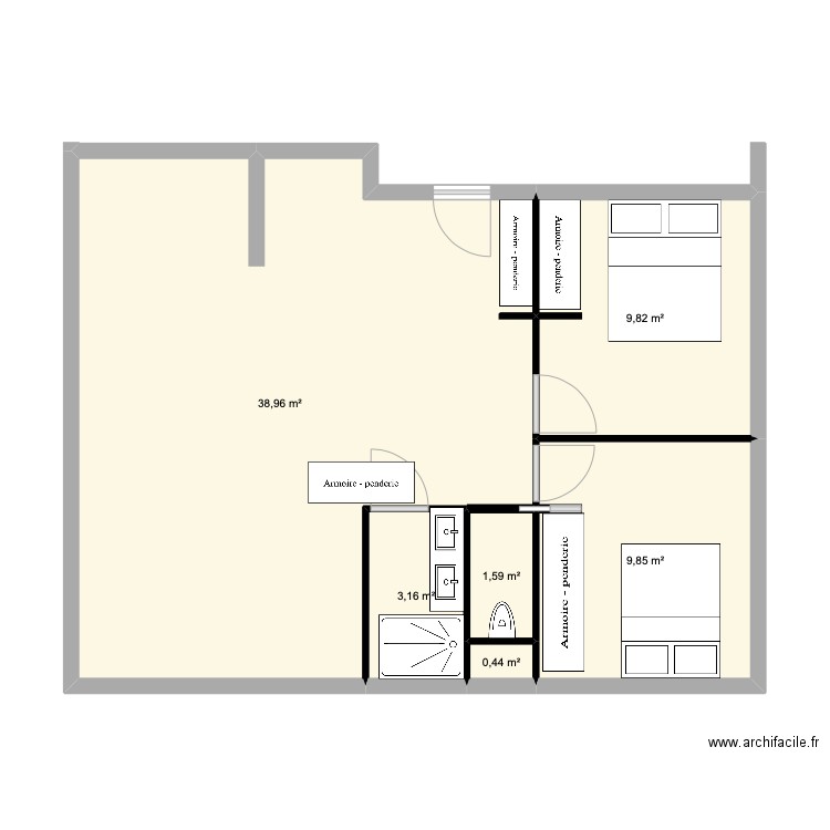 APPARTEMENT Sadi Carnot. Plan de 6 pièces et 64 m2