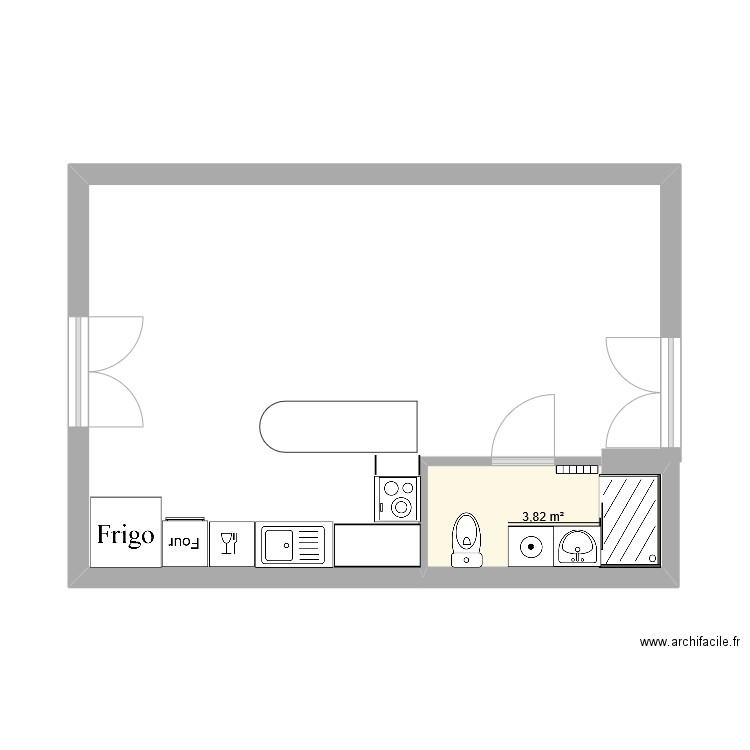 salle de bain cuissine alan. Plan de 1 pièce et 4 m2