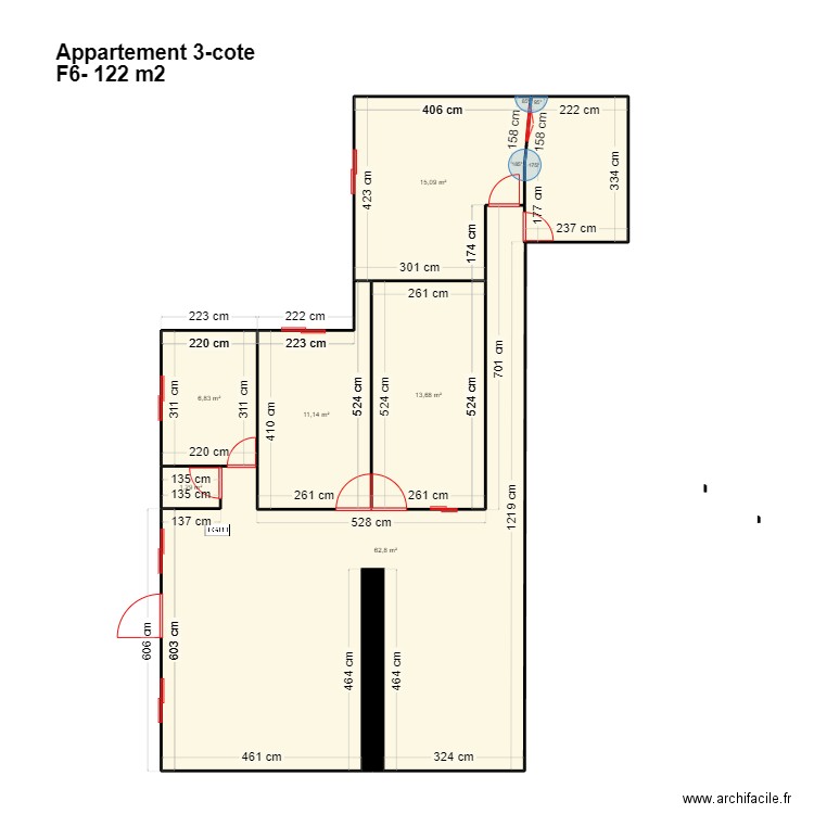 appartement3-F6-boulangerie. Plan de 6 pièces et 111 m2