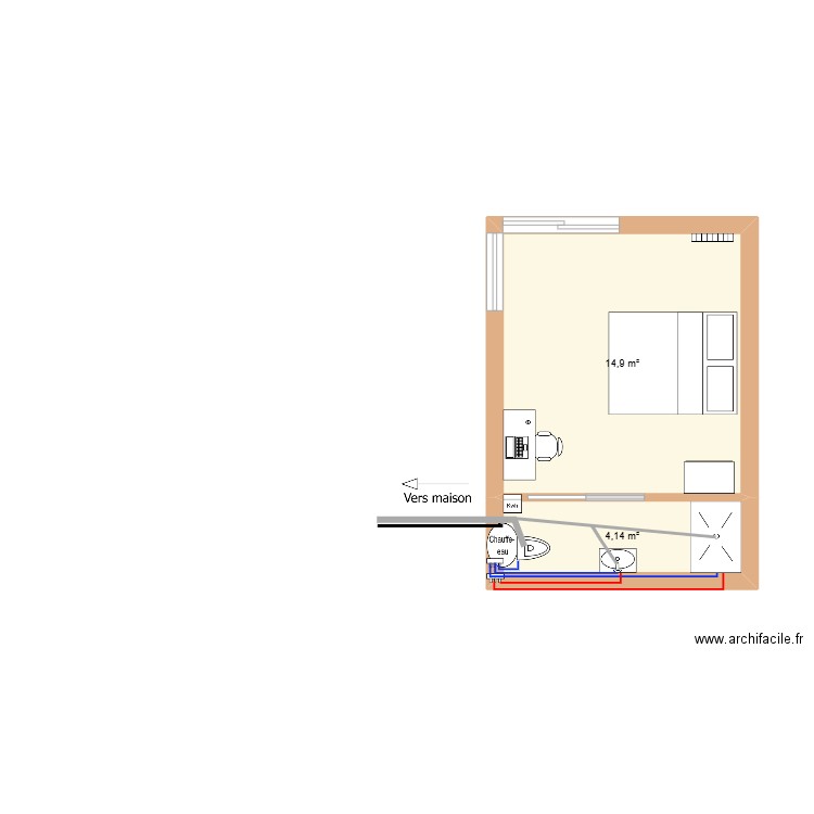 Boximby Plomberie. Plan de 2 pièces et 19 m2