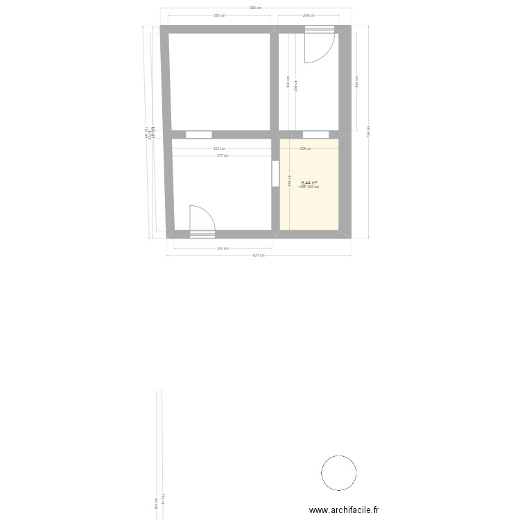 burietage. Plan de 1 pièce et 6 m2