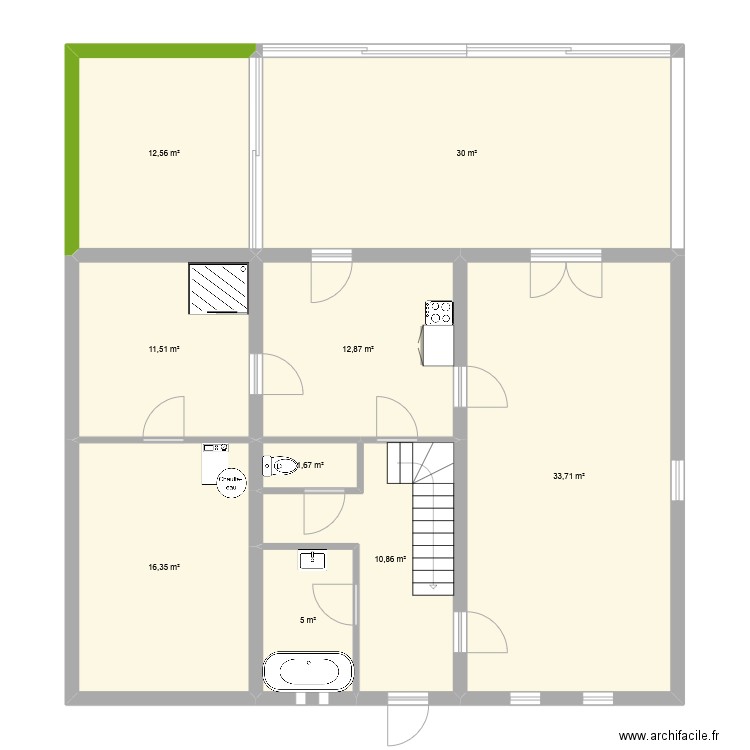 Rez de chaussée Peton. Plan de 9 pièces et 135 m2