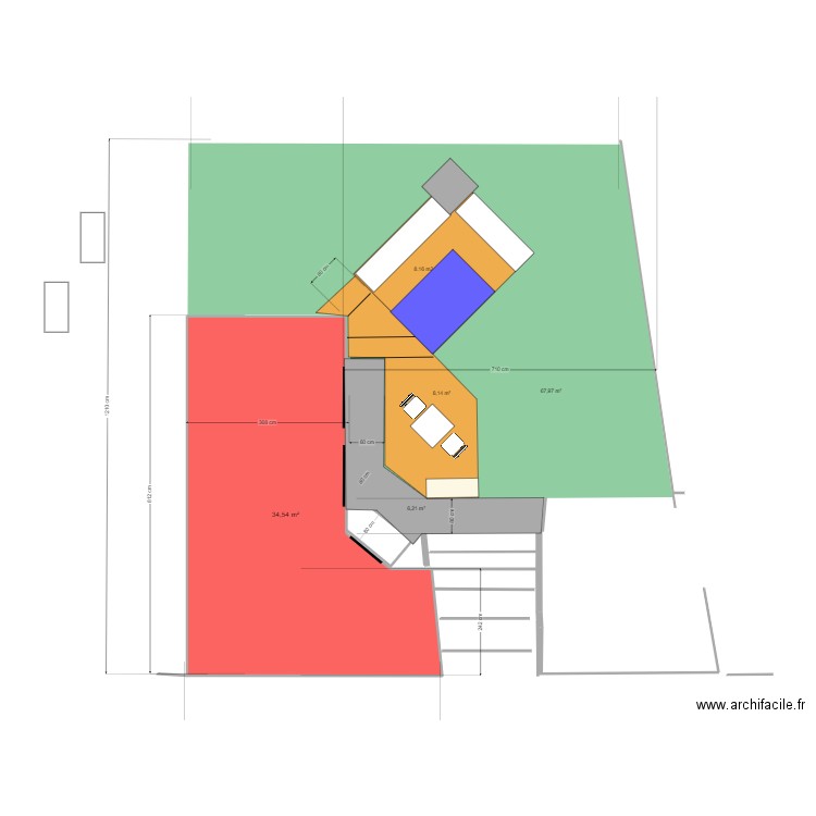 jardin vers 4 juillet v1. Plan de 1 pièce et 35 m2