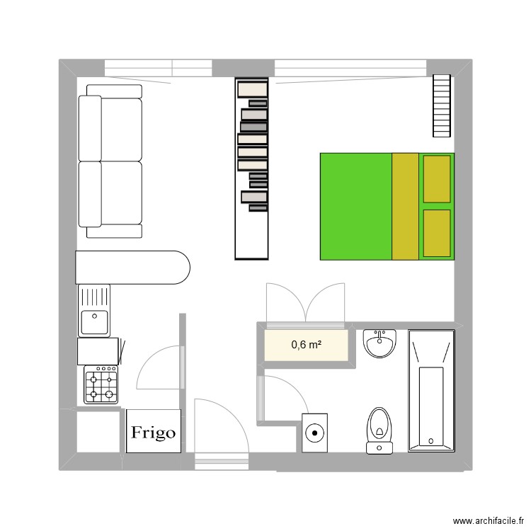 Appartament. Plan de 1 pièce et 1 m2