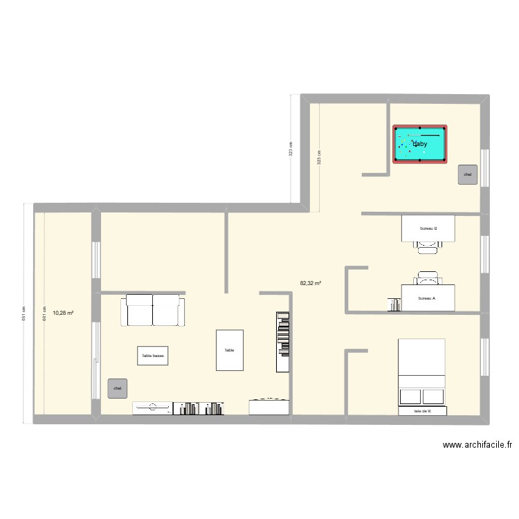 appartement aménagement. Plan de 2 pièces et 93 m2