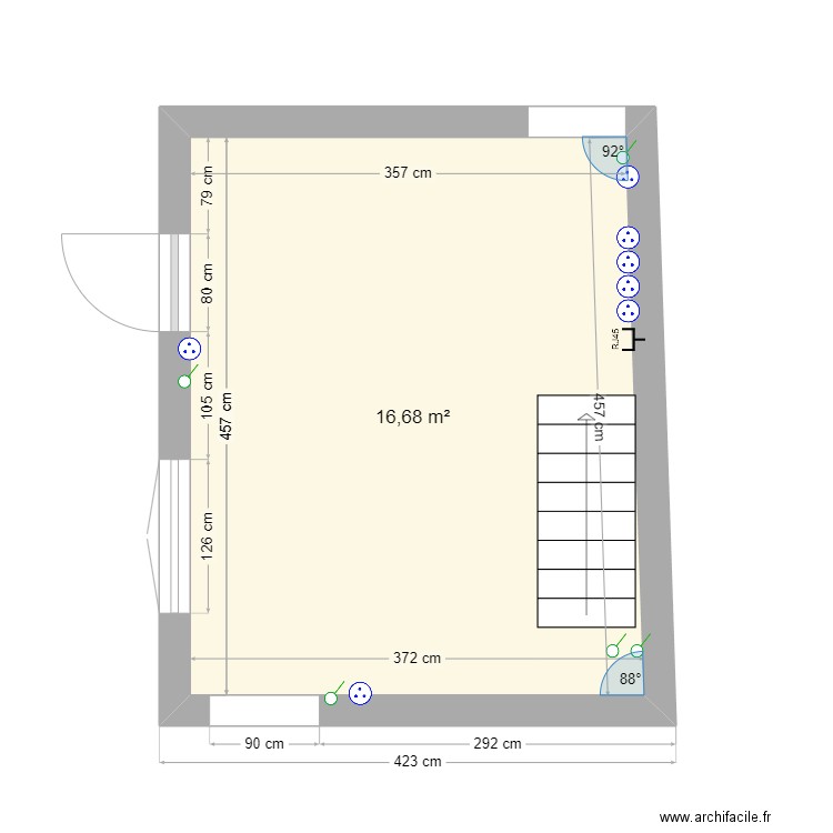 salon. Plan de 1 pièce et 17 m2