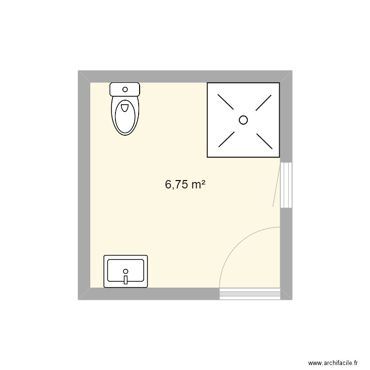 Salle de bain + toilette. Plan de 1 pièce et 7 m2