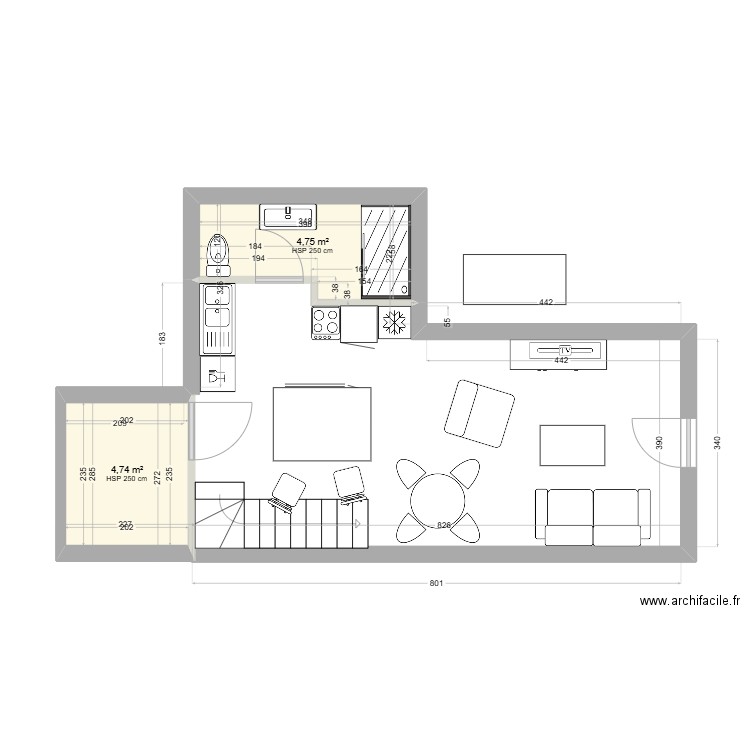 maison maman. Plan de 2 pièces et 9 m2