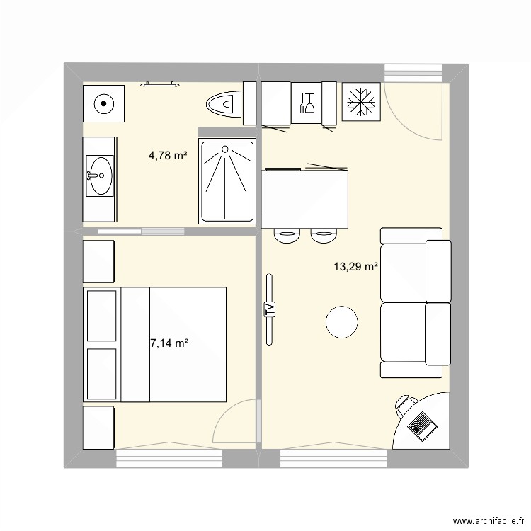 Princesse aménagement 1 elec. Plan de 3 pièces et 25 m2