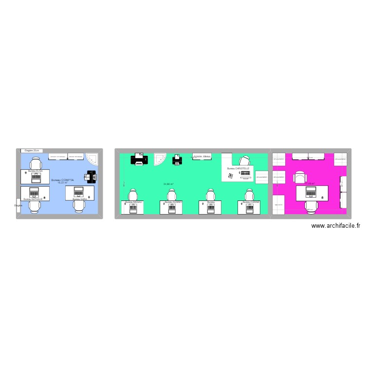 BUREAUX DOUAINS. Plan de 3 pièces et 71 m2