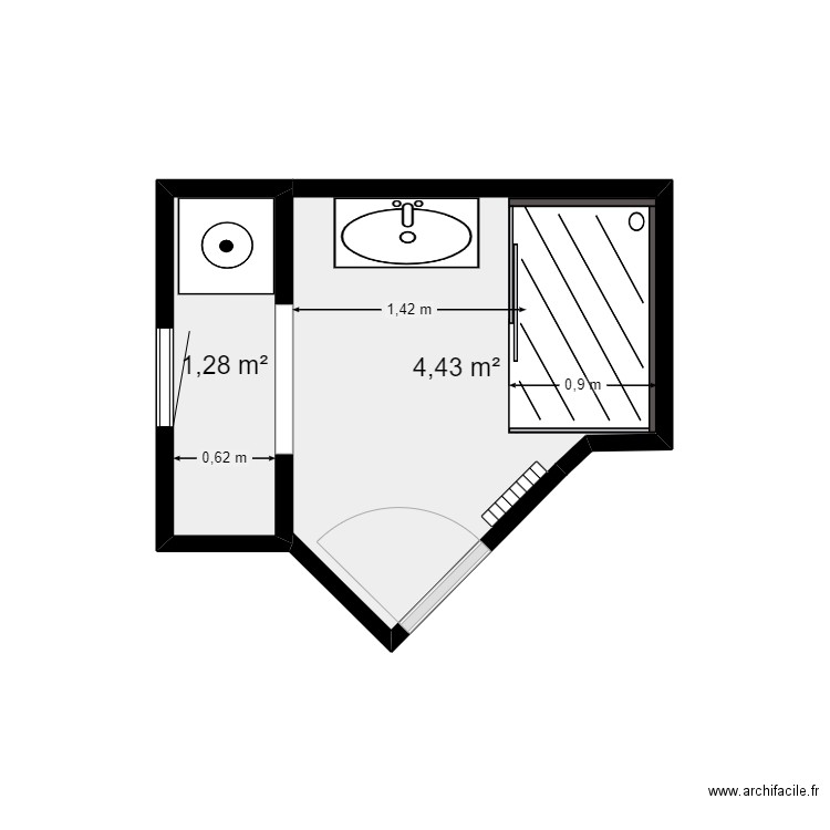 salle de bains dche rectangulaire 2025 03 19. Plan de 2 pièces et 6 m2