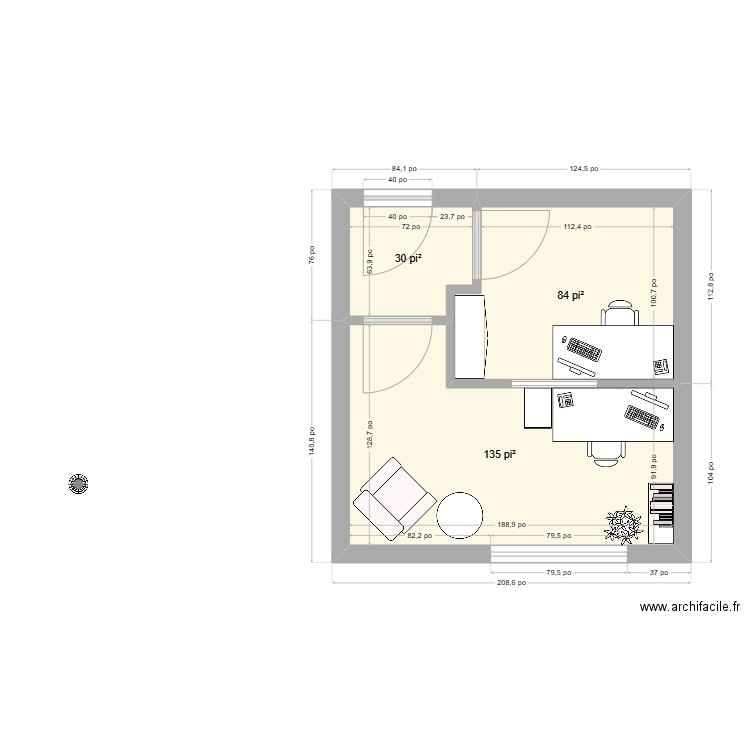 27 de la vérandrye  . Plan de 3 pièces et 23 m2