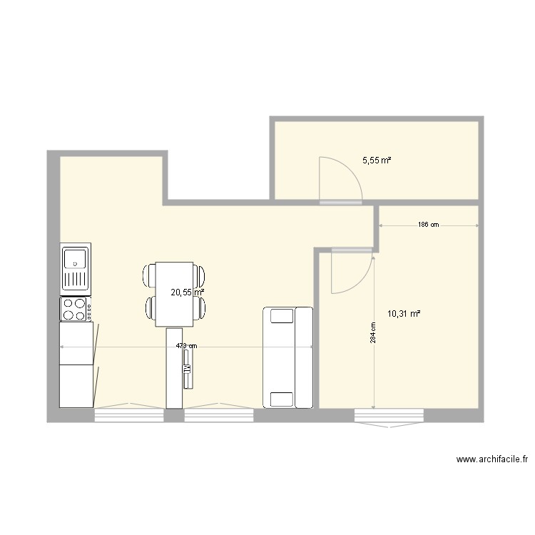 Escarilla. Plan de 3 pièces et 36 m2