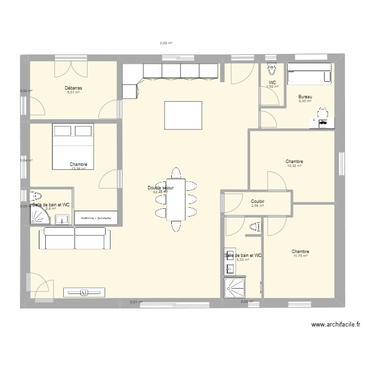 Hervé 1. Plan de 17 pièces et 128 m2