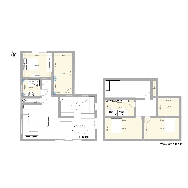 B9 V1. Plan de 8 pièces et 75 m2