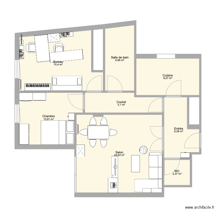 Appartement Paris Meublé 2. Plan de 11 pièces et 81 m2