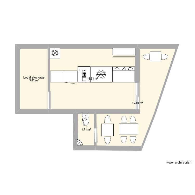 Plan espace de vente -1. Plan de 4 pièces et 34 m2