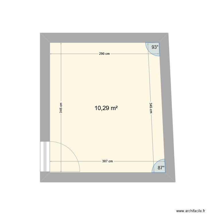 Chambre Orian. Plan de 1 pièce et 10 m2