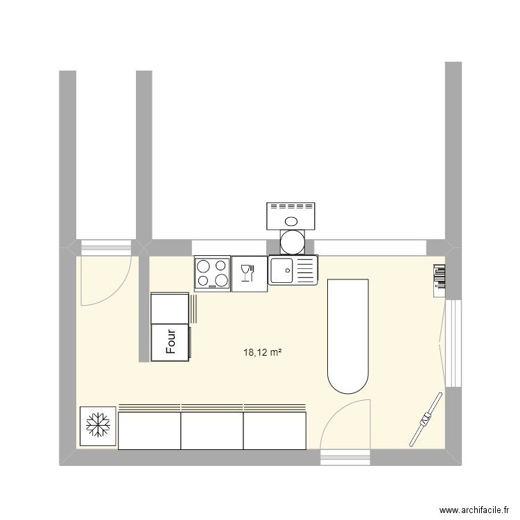 Cuisine travaux. Plan de 1 pièce et 18 m2