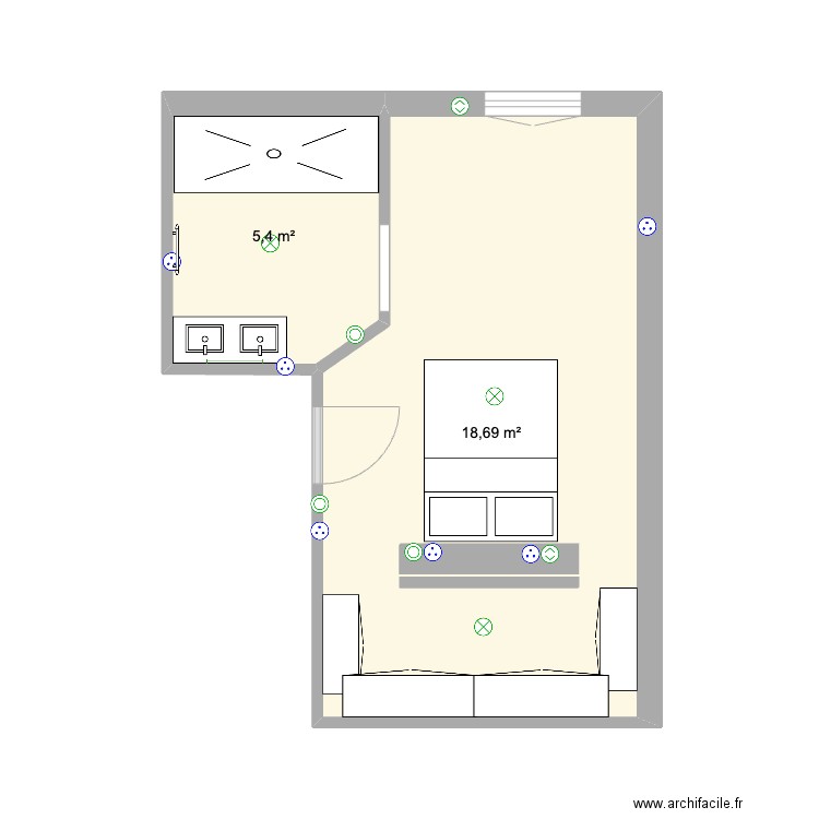 chambre 2. Plan de 2 pièces et 24 m2