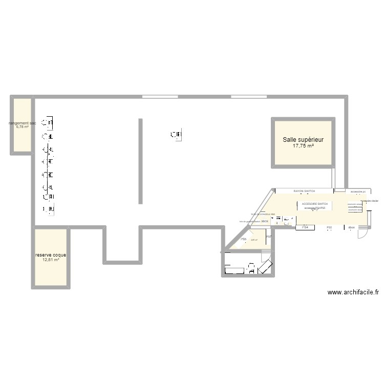 FNAC RAYON magasin. Plan de 5 pièces et 67 m2