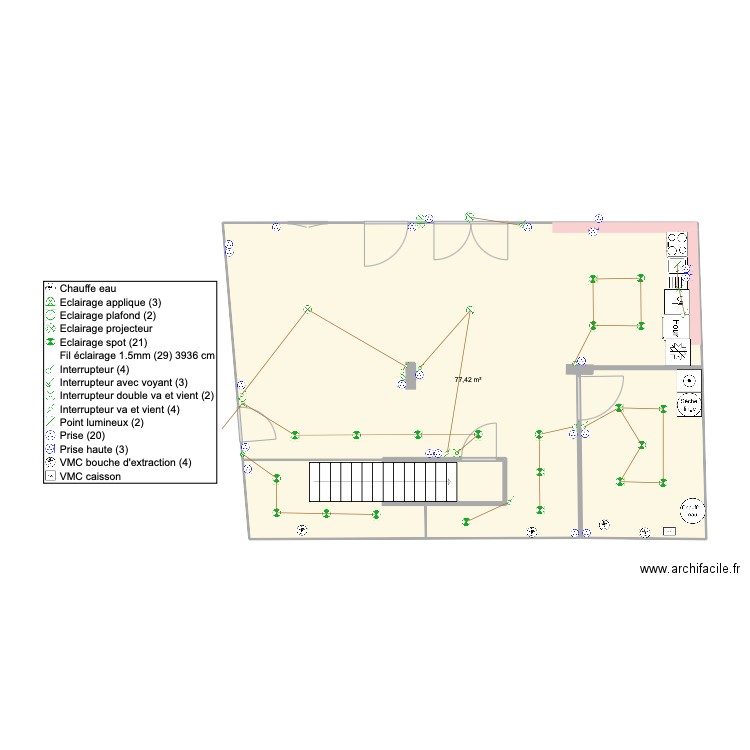 RDC Salle ELECTRICITE. Plan de 1 pièce et 77 m2